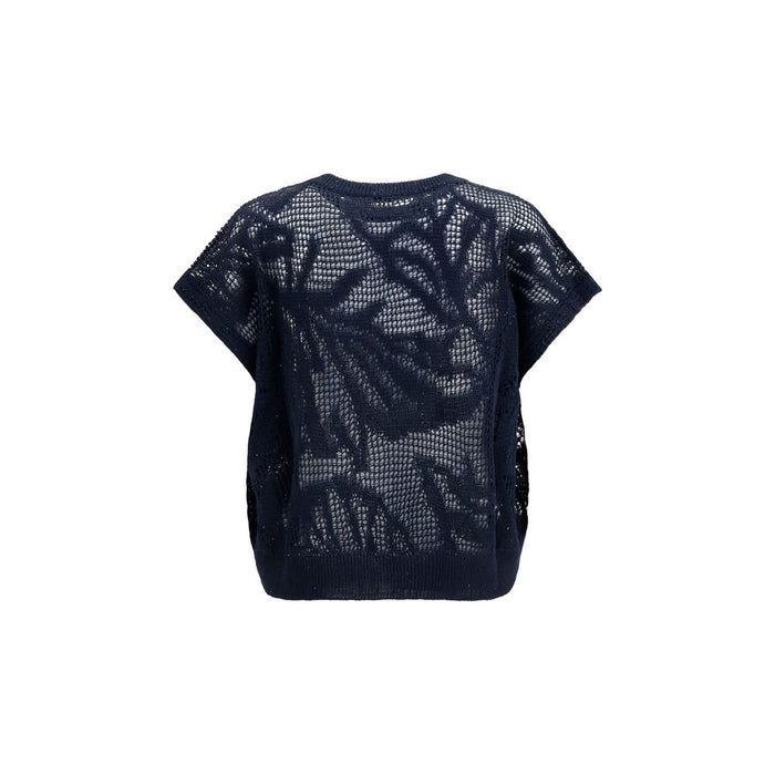 Brunello Cucinelli 94% Linen 6% Cotton t-shirt in navy — view 2