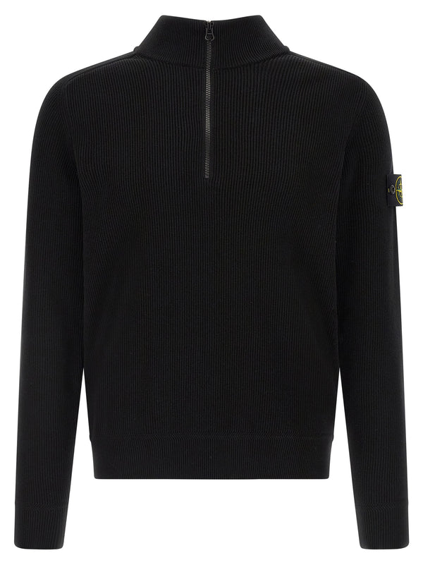 Stone Island 100% Cotton half-zip sweater in black