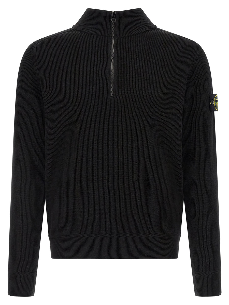 Stone Island 100% Cotton half-zip sweater in black