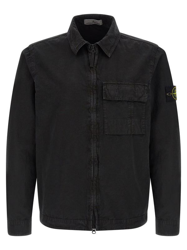 Stone Island 100% cotton overshirt in black