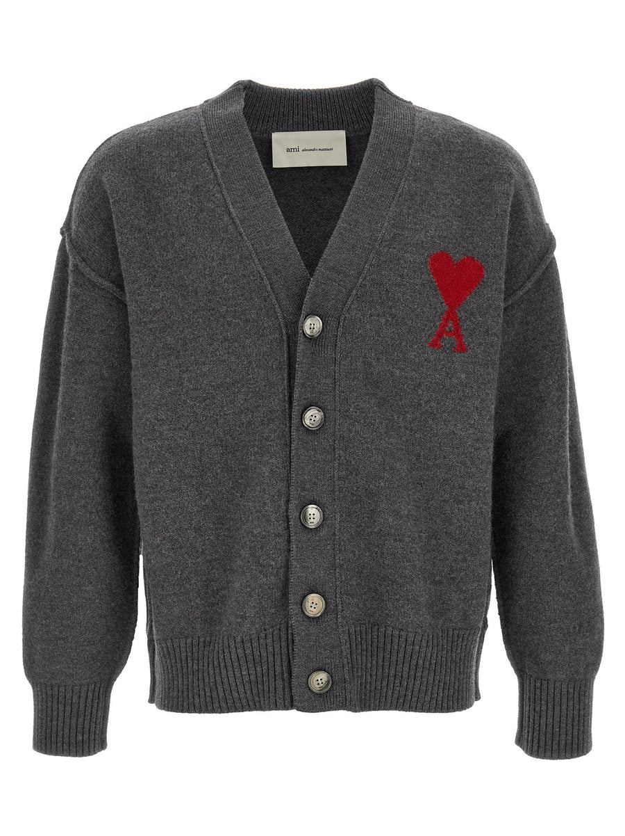 AMI Paris 100% wool cardigan in gray