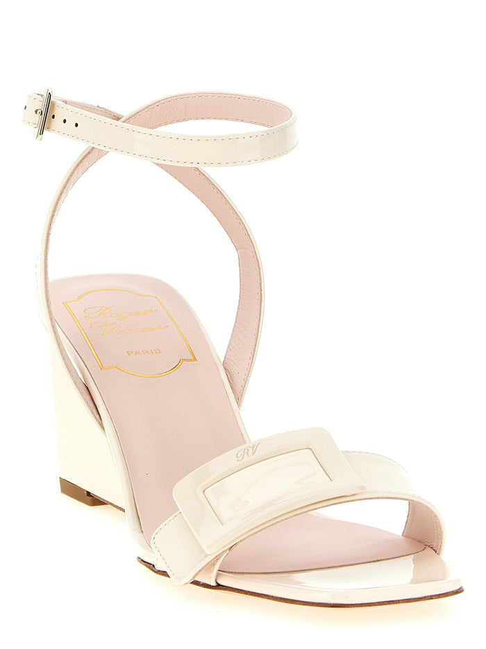 Roger Vivier 100% Calfskin Leather wedge sandal in white — view 2