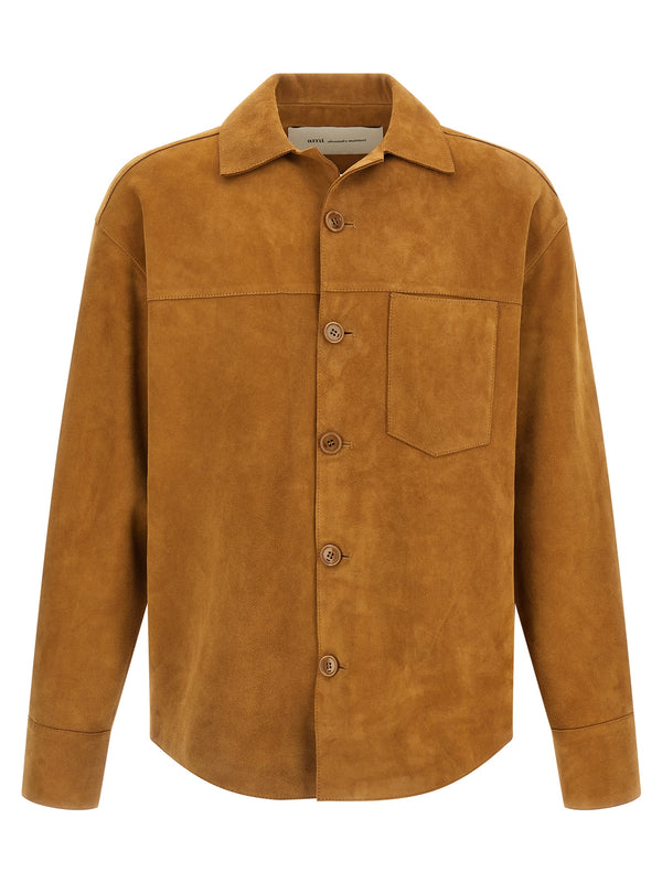 AMI Paris 100% lamb leather overshirt in brown