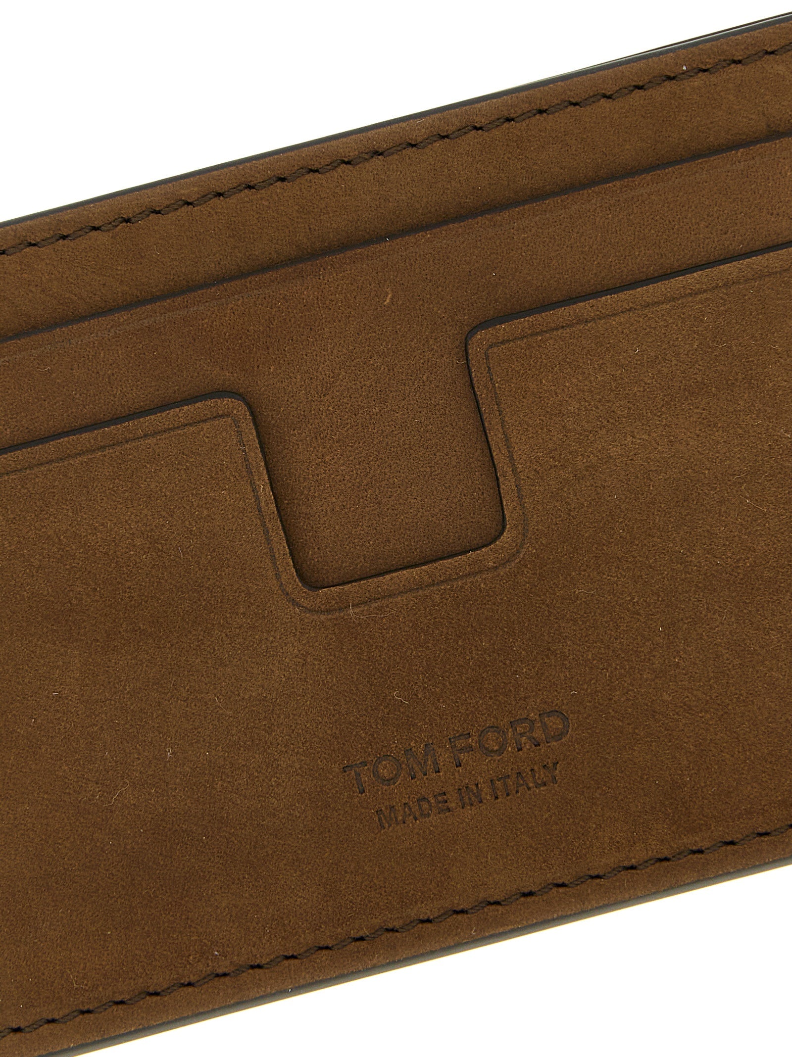 Tom Ford 100% Calfskin Leather card case in brown — view 3