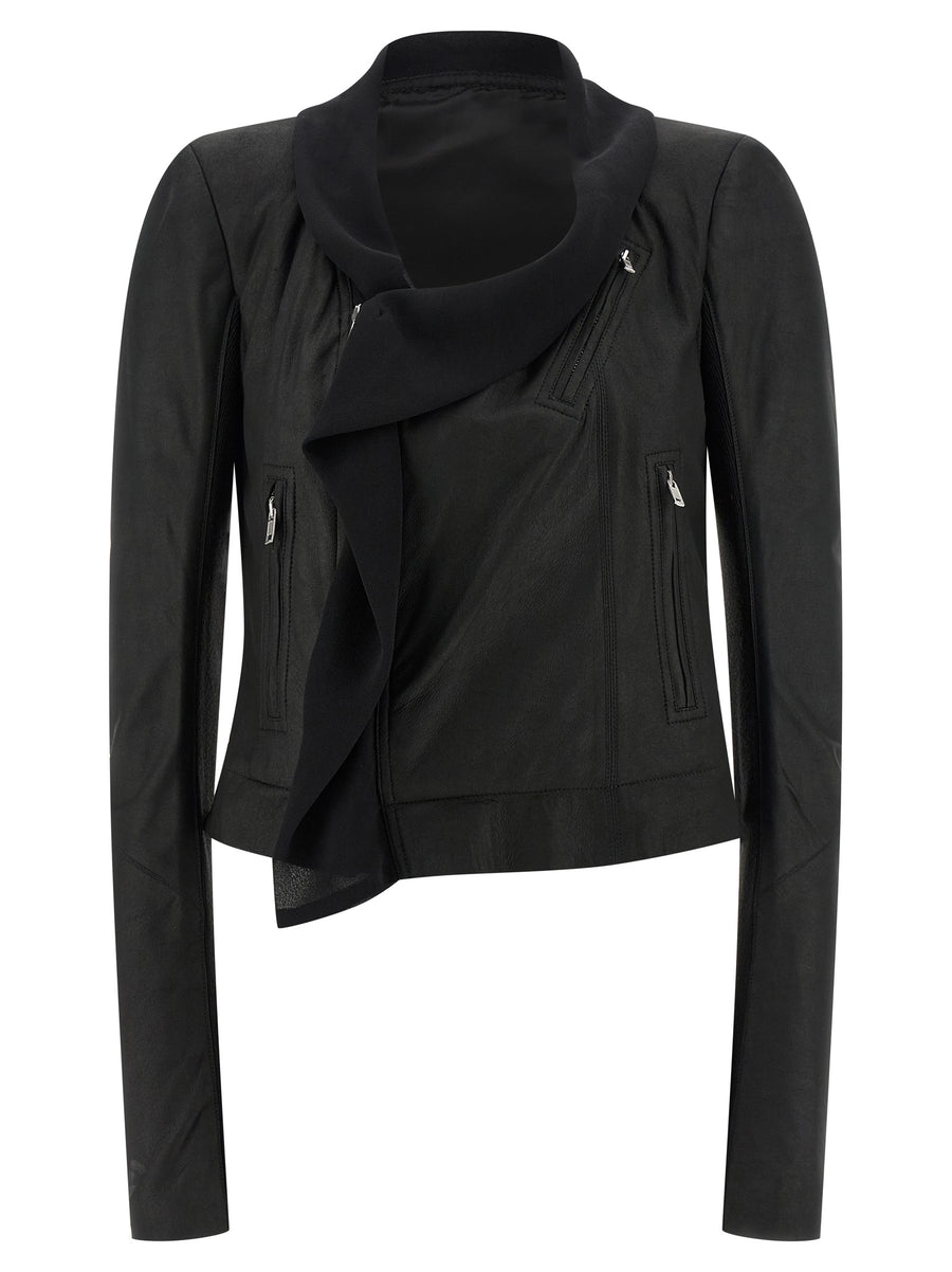 Rick Owens 100% lamb leather with silk insert jacket in black