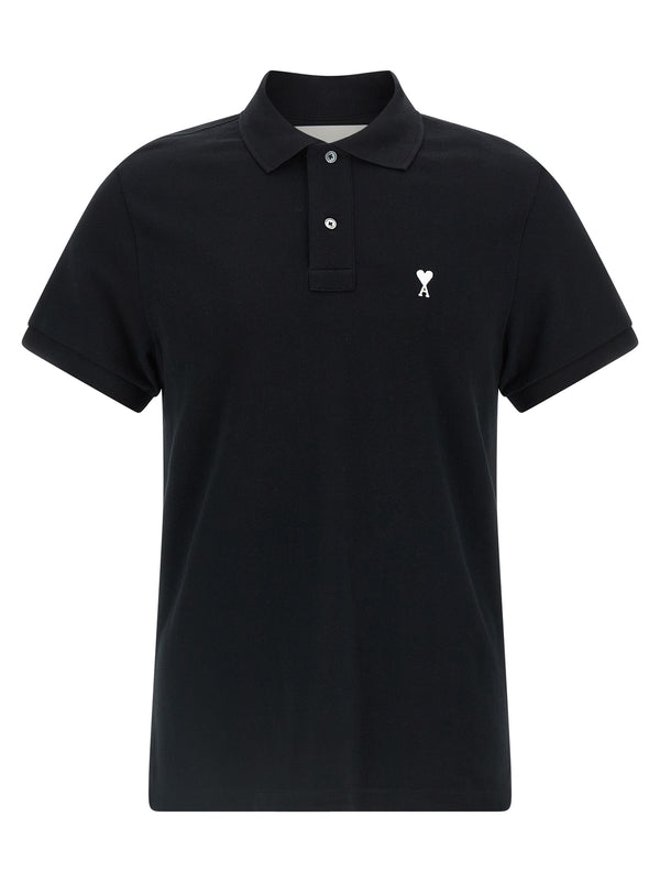 AMI Paris 100% Cotton polo shirt in black