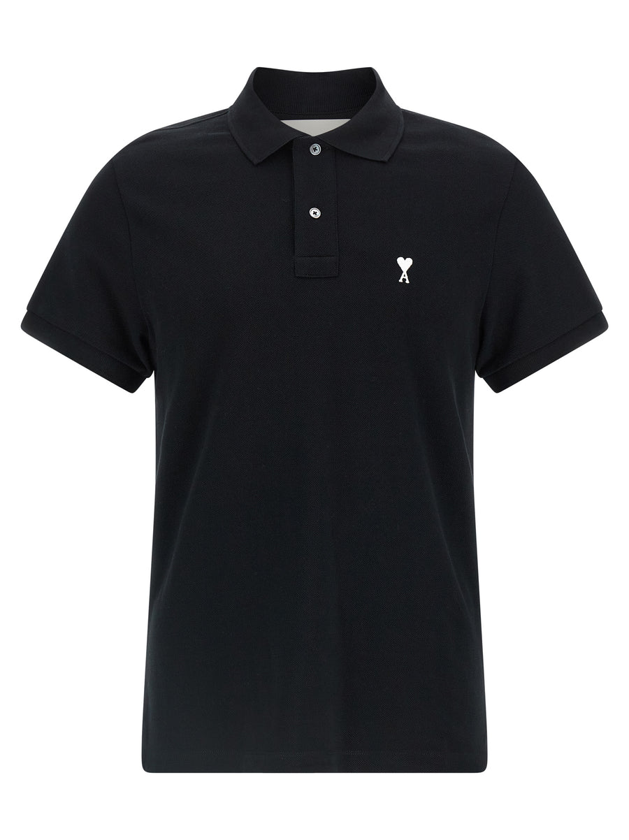 AMI Paris 100% Cotton polo shirt in black