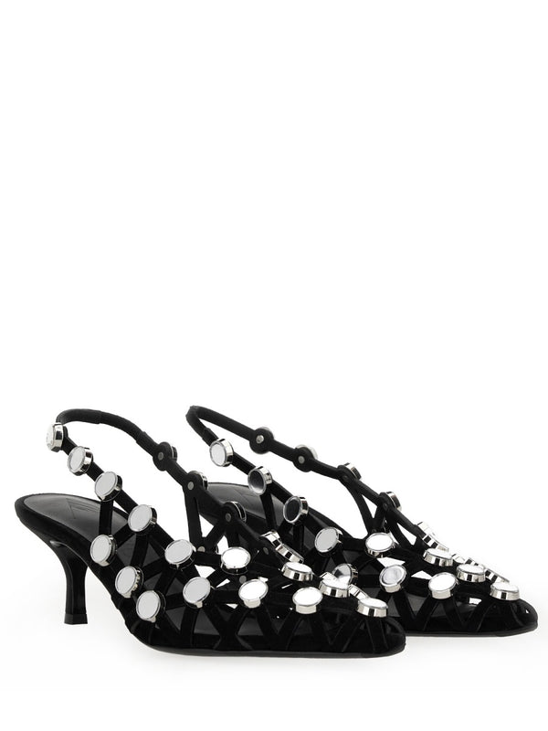 Slingback Grid Black Goat Leather Shoe