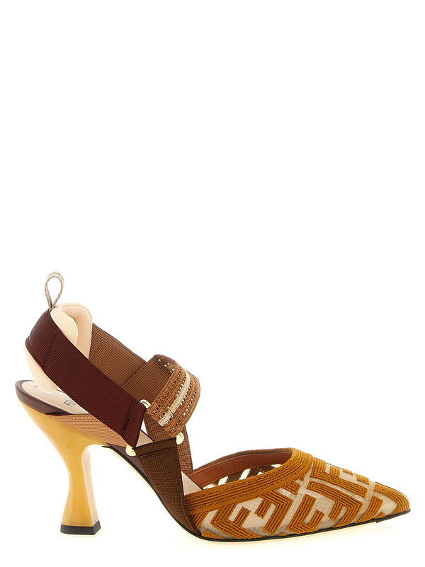 Fendi 100% Polyamide slingback pump in brown