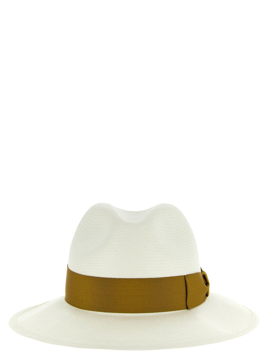 Borsalino BO333457BM 100% Panama straw (Carludovica Palmata palm fibers) fedora in brown