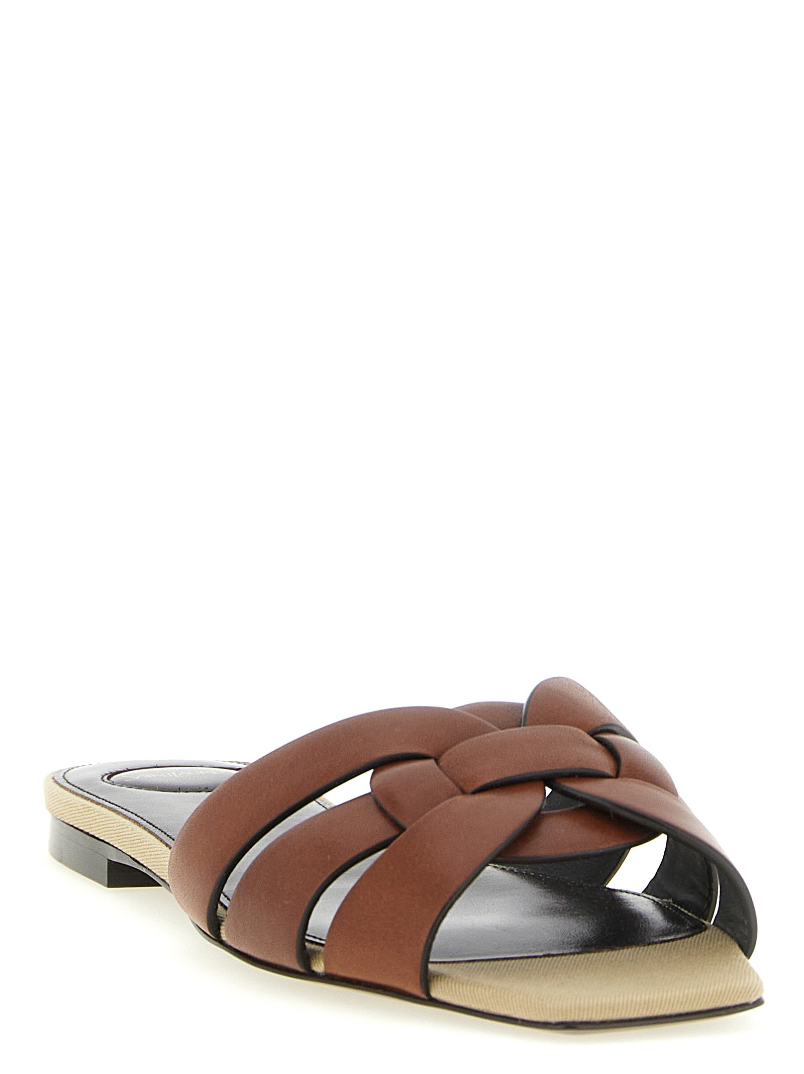 Saint Laurent 100% calfskin leather slide in brown — view 2