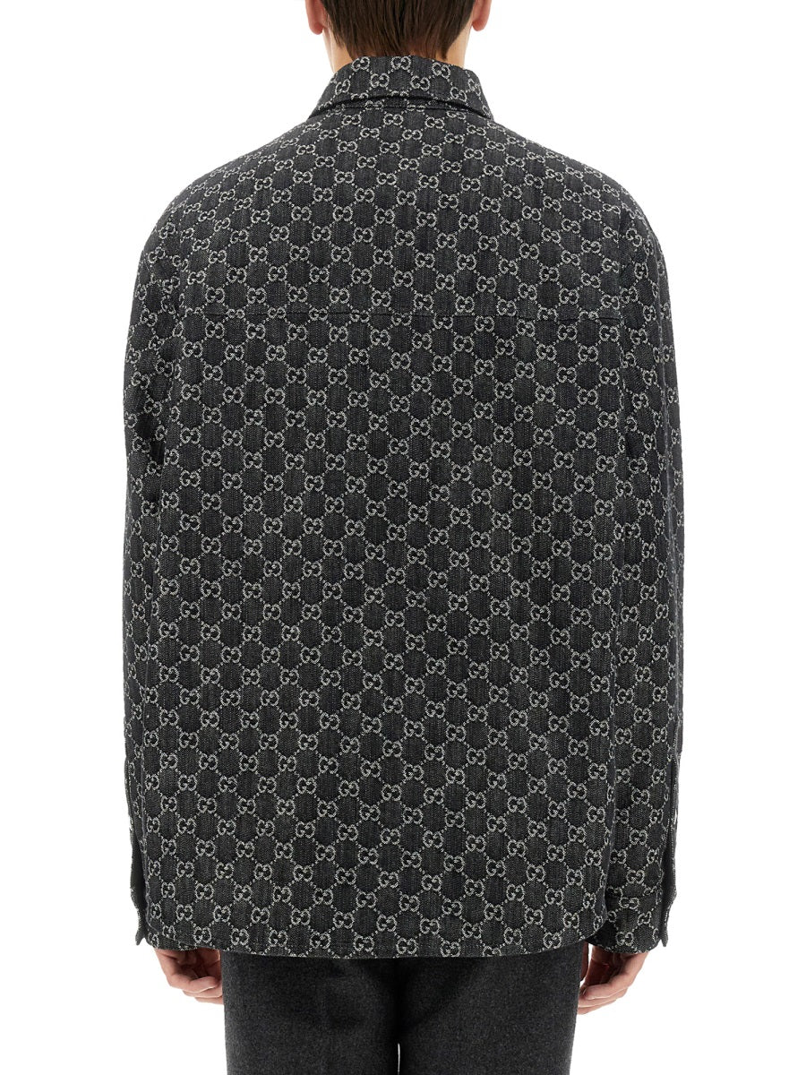 Shirt Gg Wool And Denim Charcoal Cotton