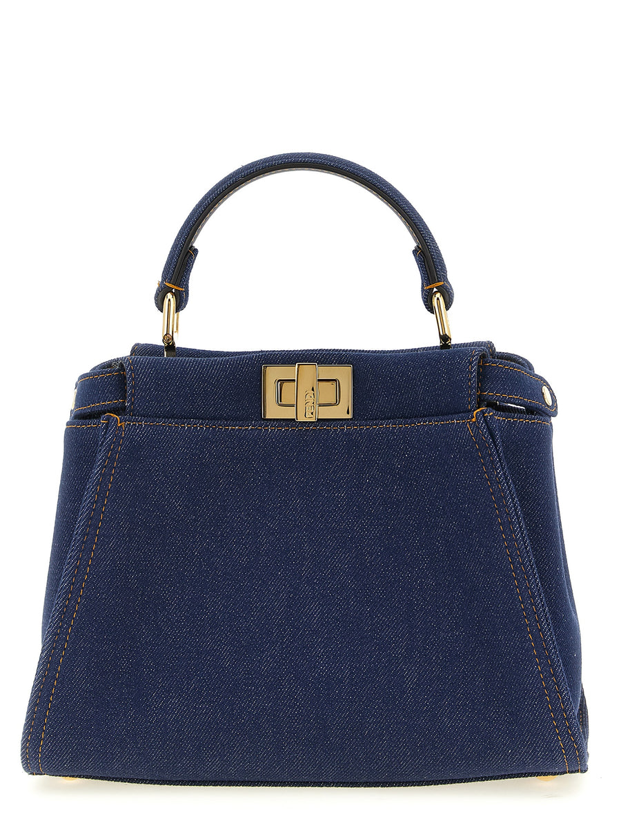 Fendi 49% cotton top handle bag in blue