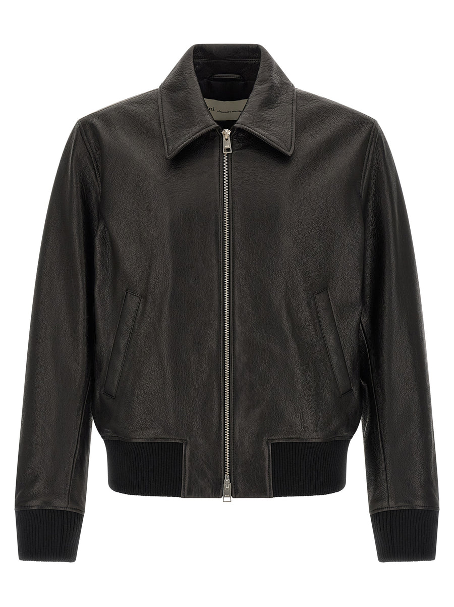 AMI Paris 100% Lamb Leather jacket in black