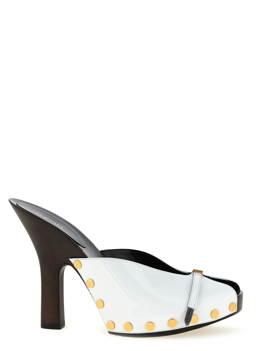 Versace 100% calfskin leather clog mule in white