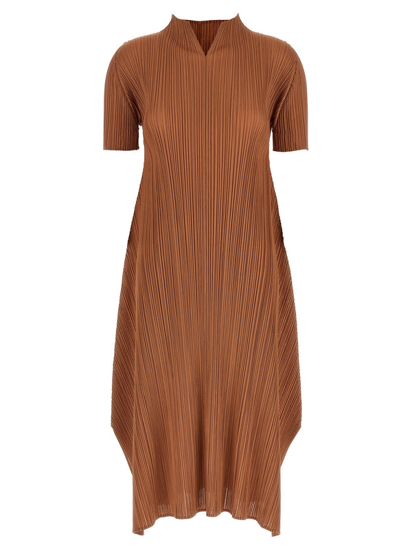 Pleats Please Issey Miyake 100% Polyester dress in brown