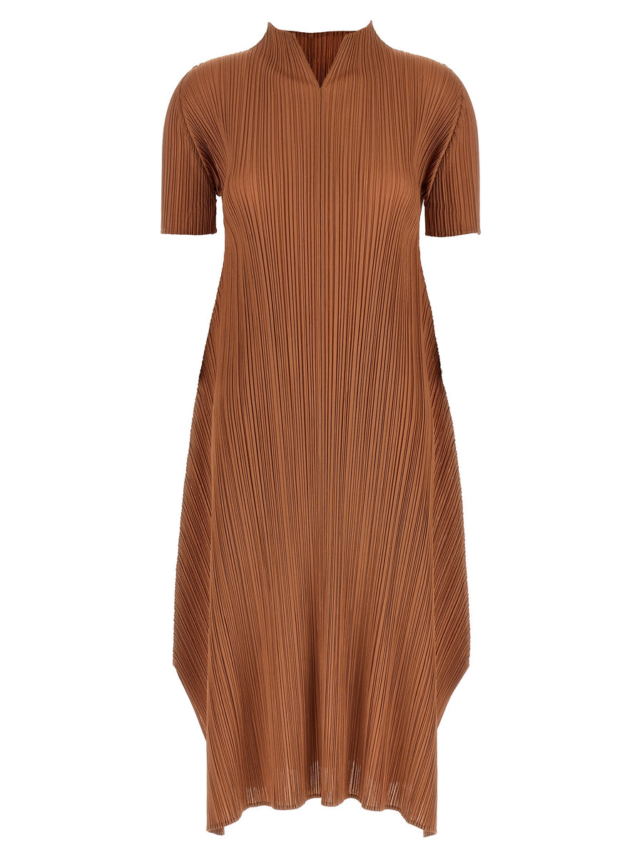 Pleats Please Issey Miyake 100% Polyester dress in brown