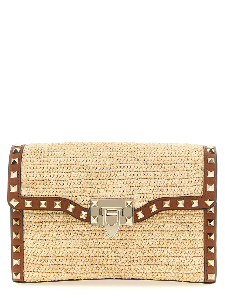 Valentino Garavani 100% Straw with leather trim crossbody bag in beige