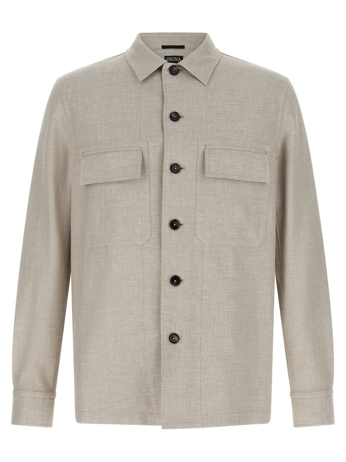 Zegna 46% Linen overshirt in gray