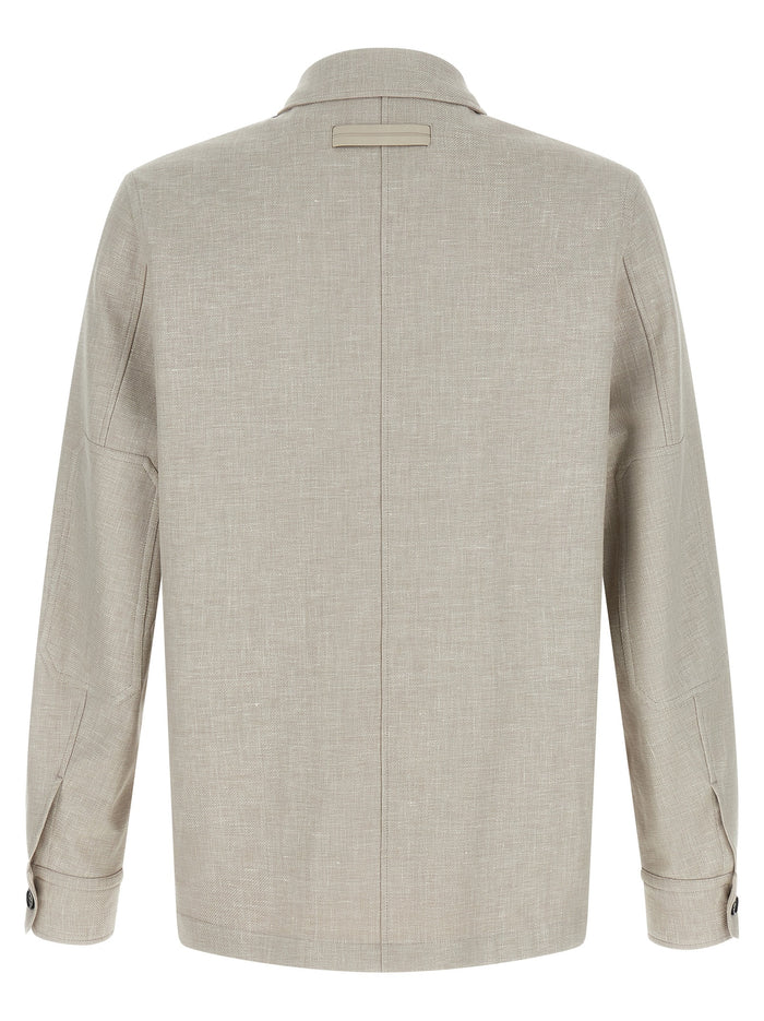 Zegna 46% Linen overshirt in gray — view 2