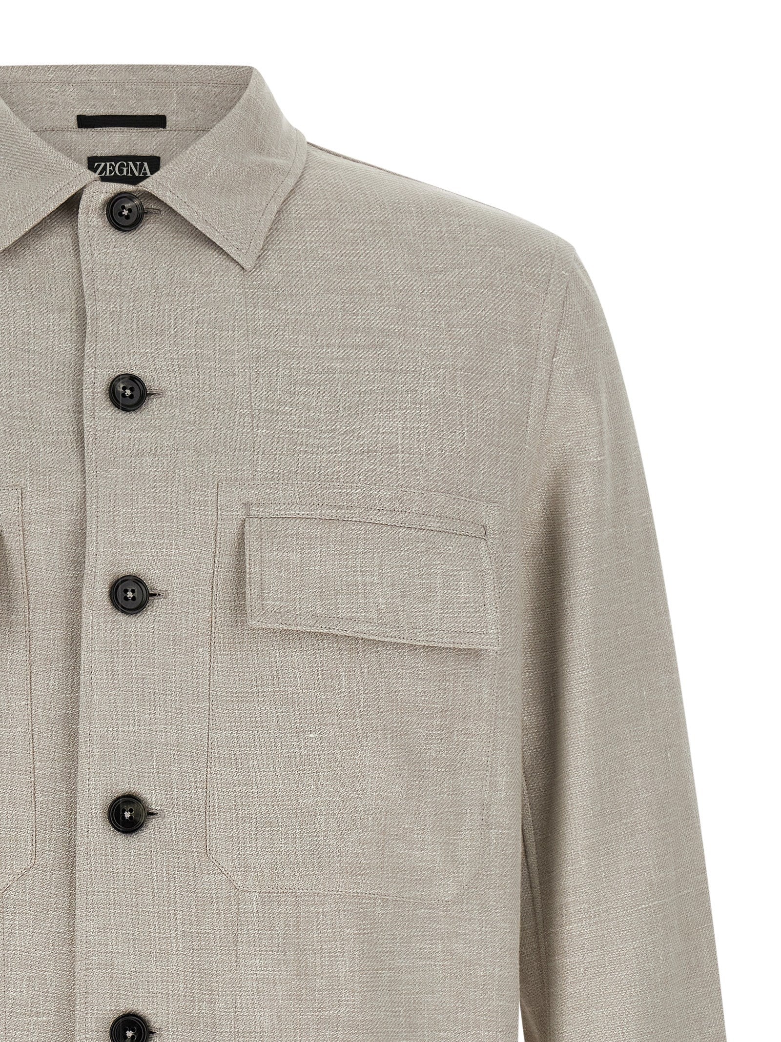 Zegna 46% Linen overshirt in gray — view 3