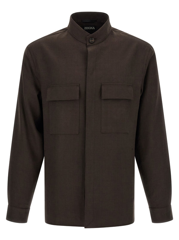 Zegna 100% linen overshirt in brown