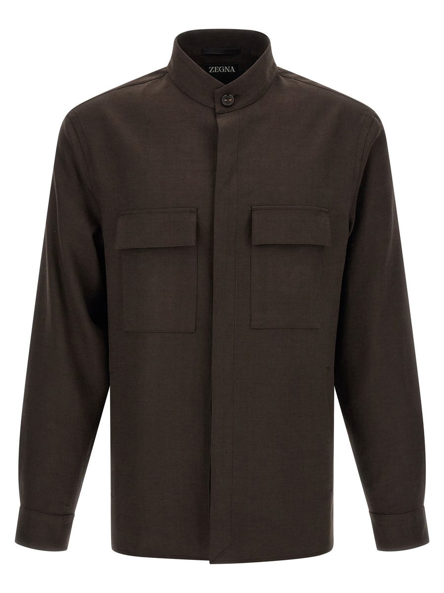 Zegna 100% linen overshirt in brown