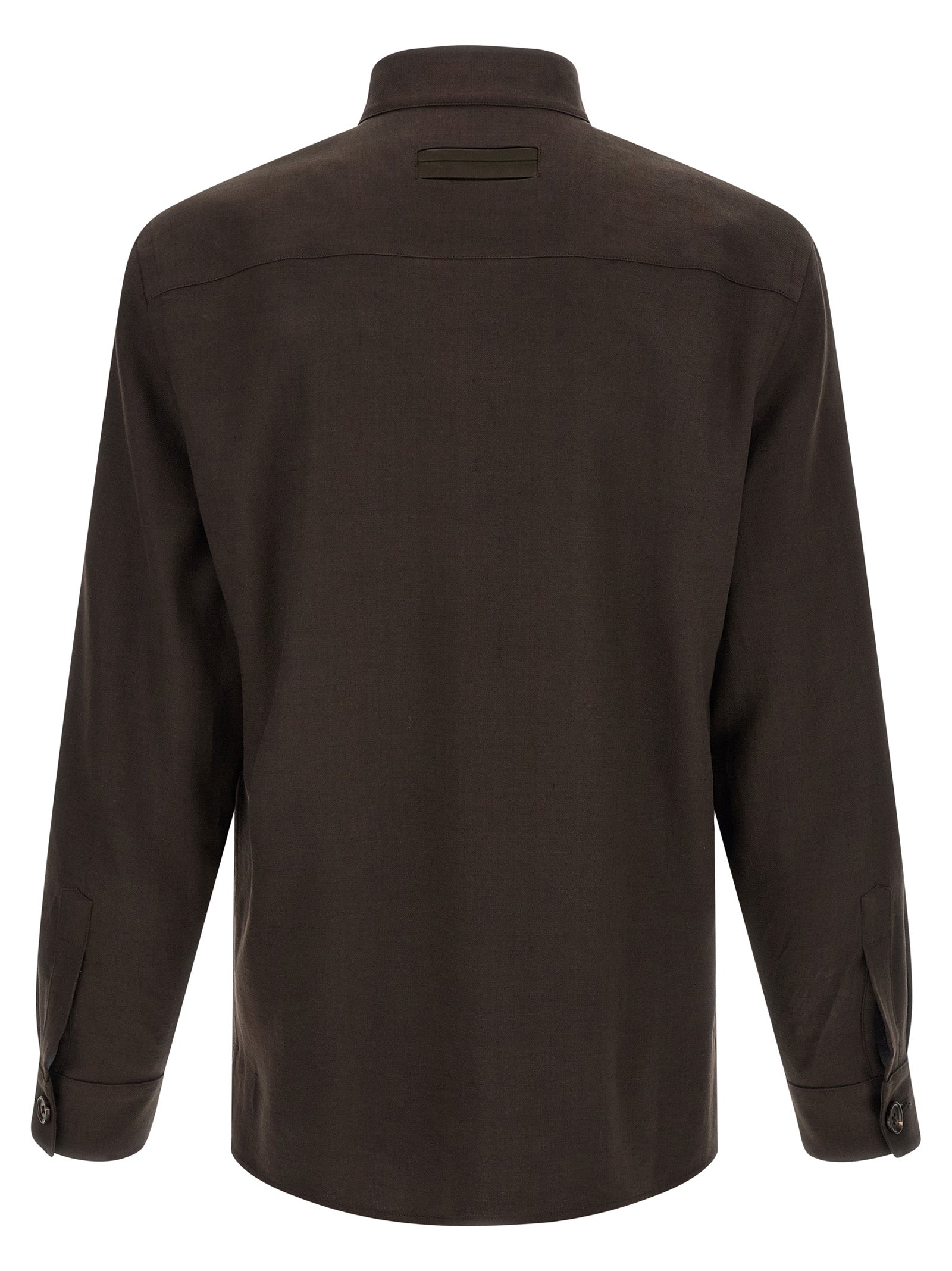 Zegna 100% linen overshirt in brown — view 2