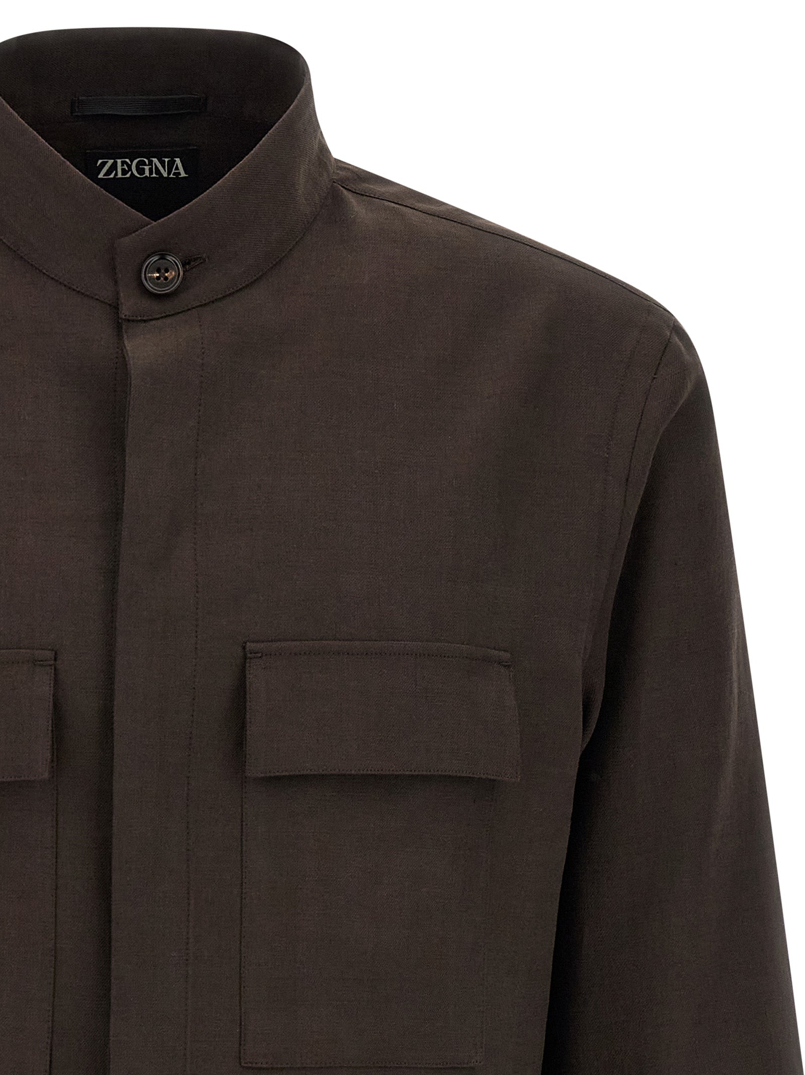 Zegna 100% linen overshirt in brown — view 3