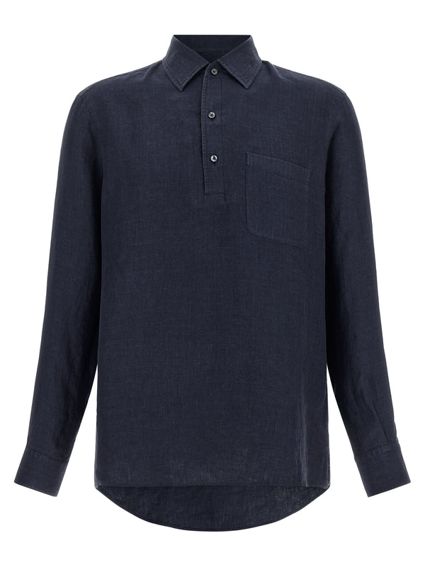 Zegna 100% linen polo shirt in blue