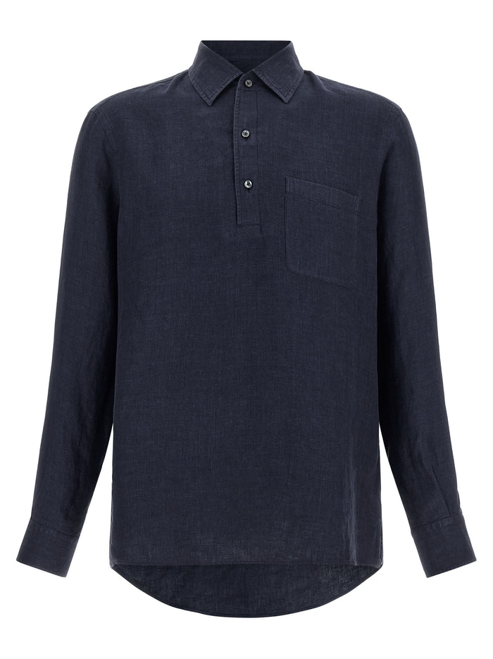 Zegna 100% linen polo shirt in blue