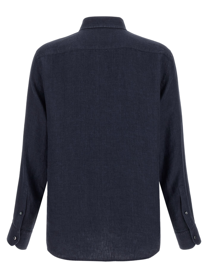 Zegna 100% linen polo shirt in blue — view 2