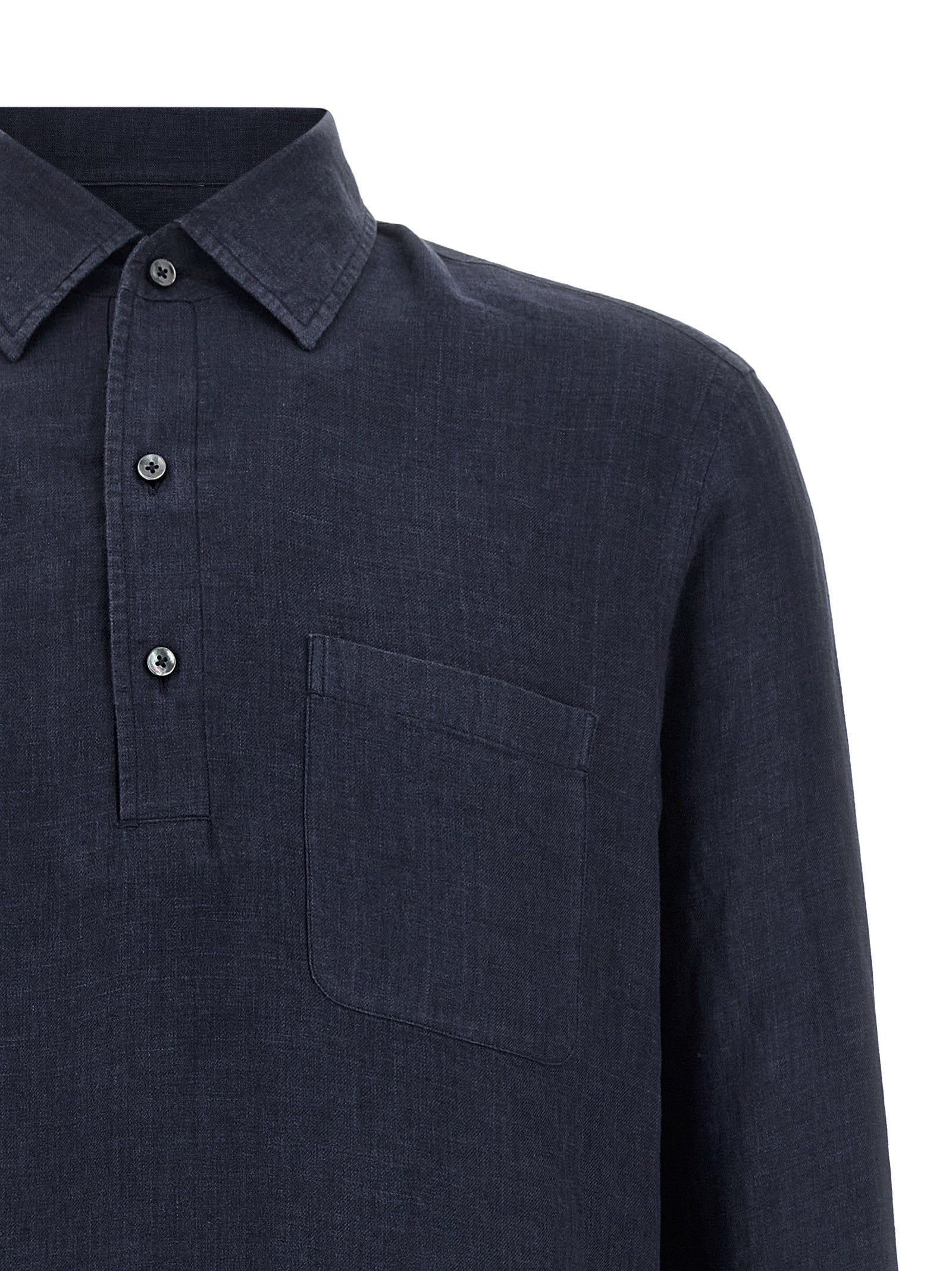 Zegna 100% linen polo shirt in blue — view 3
