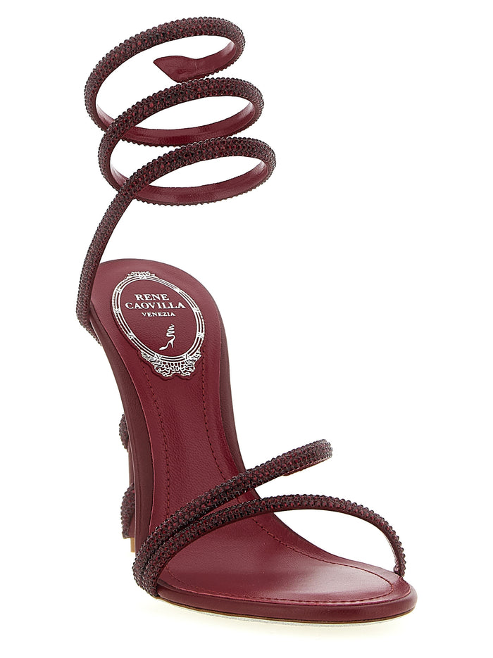 Rene Caovilla 68% viscose sandal in bordeaux — view 2