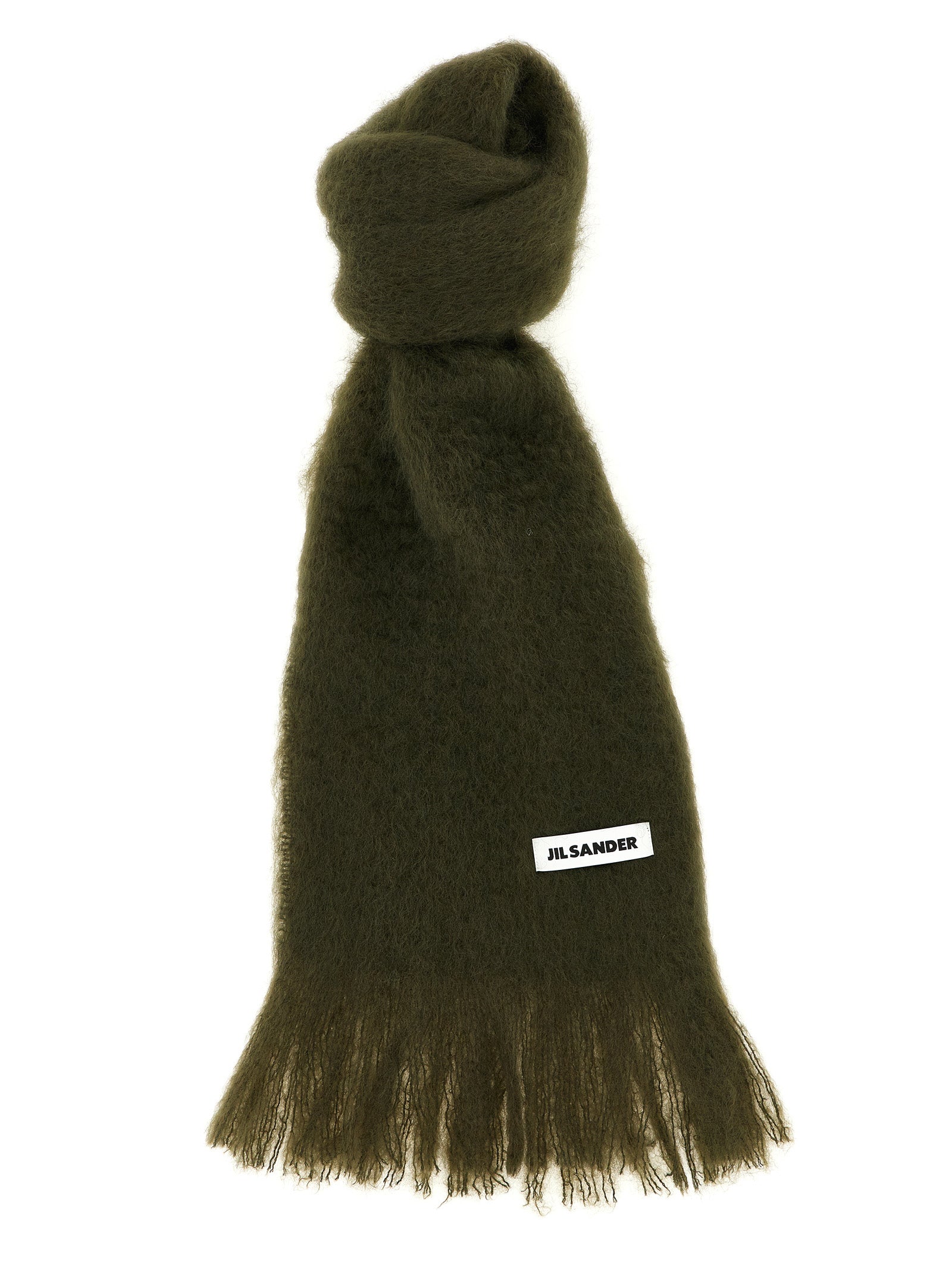 Jil Sander 73% mohair wool scarf in green