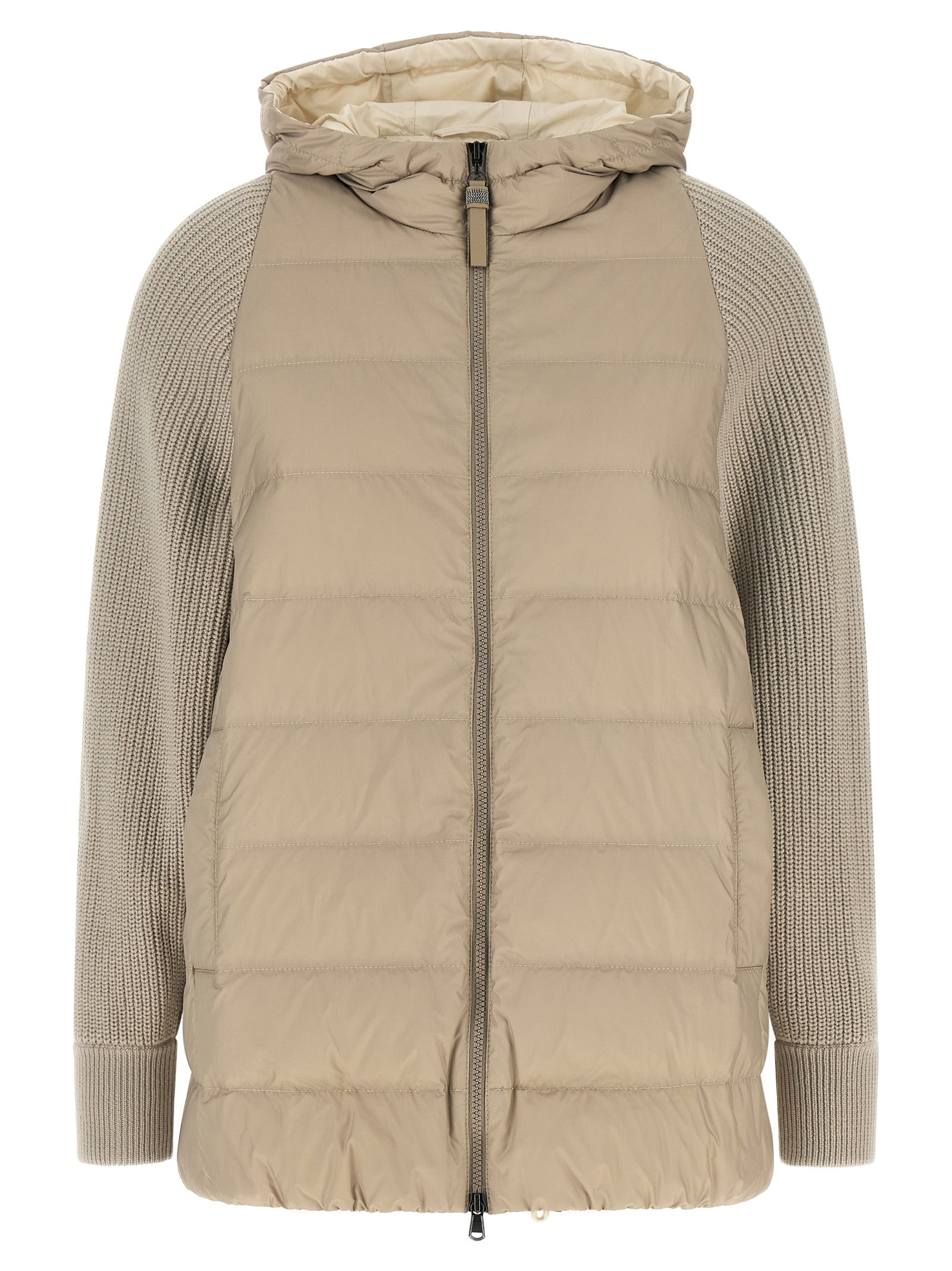 Brunello Cucinelli Nylon shell 100% Polyester; sleeves virgin wool down jacket in beige