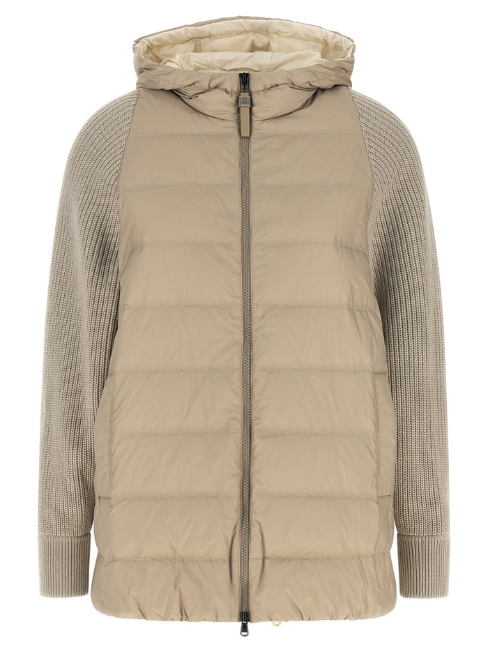 Brunello Cucinelli Nylon shell 100% Polyester; sleeves virgin wool down jacket in beige