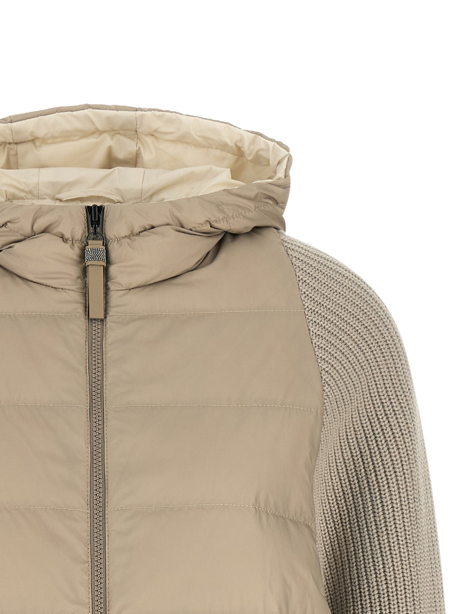 Brunello Cucinelli Nylon shell 100% Polyester; sleeves virgin wool down jacket in beige — view 3
