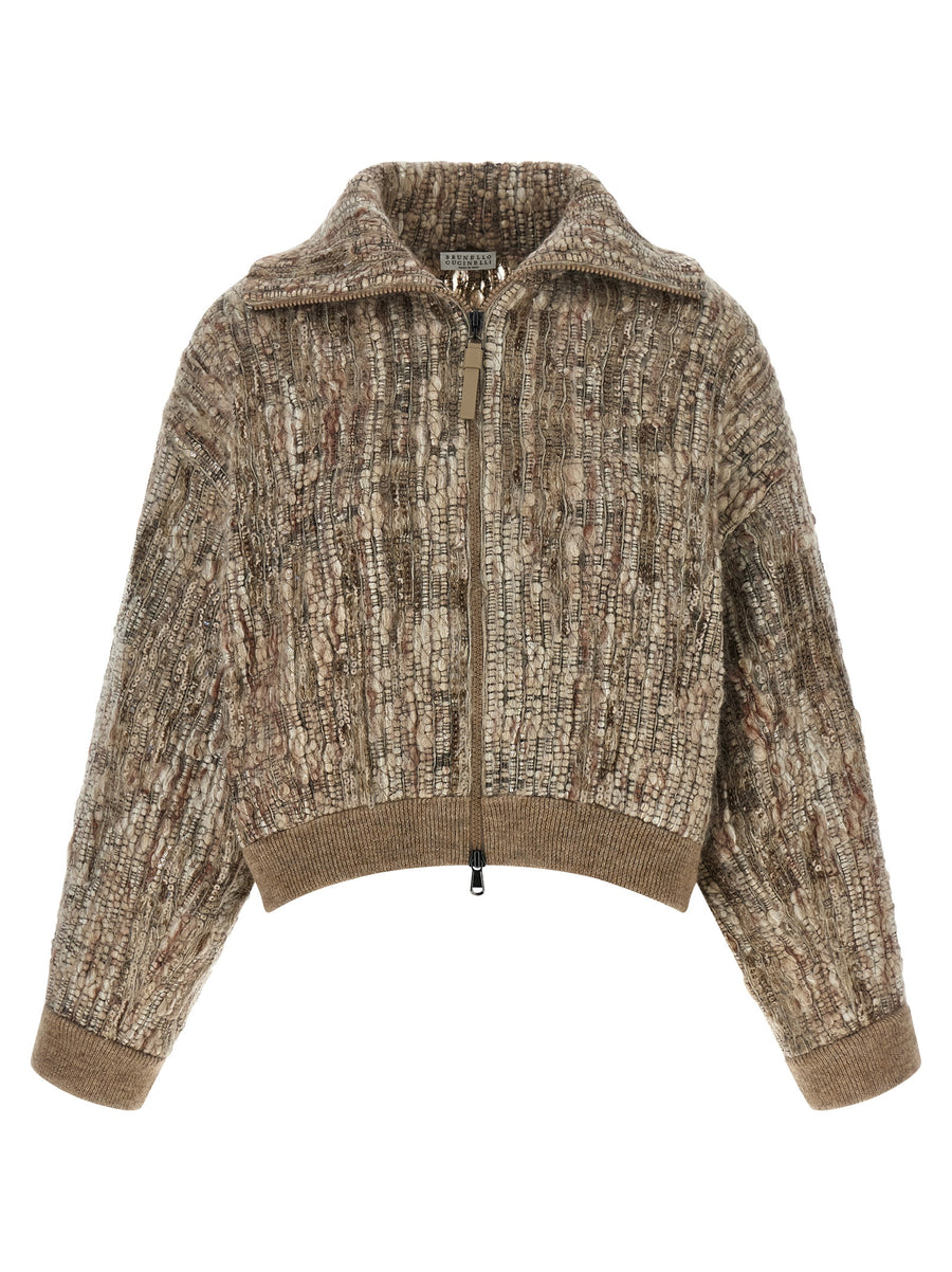 Brunello Cucinelli 76% mohair wool cardigan in beige