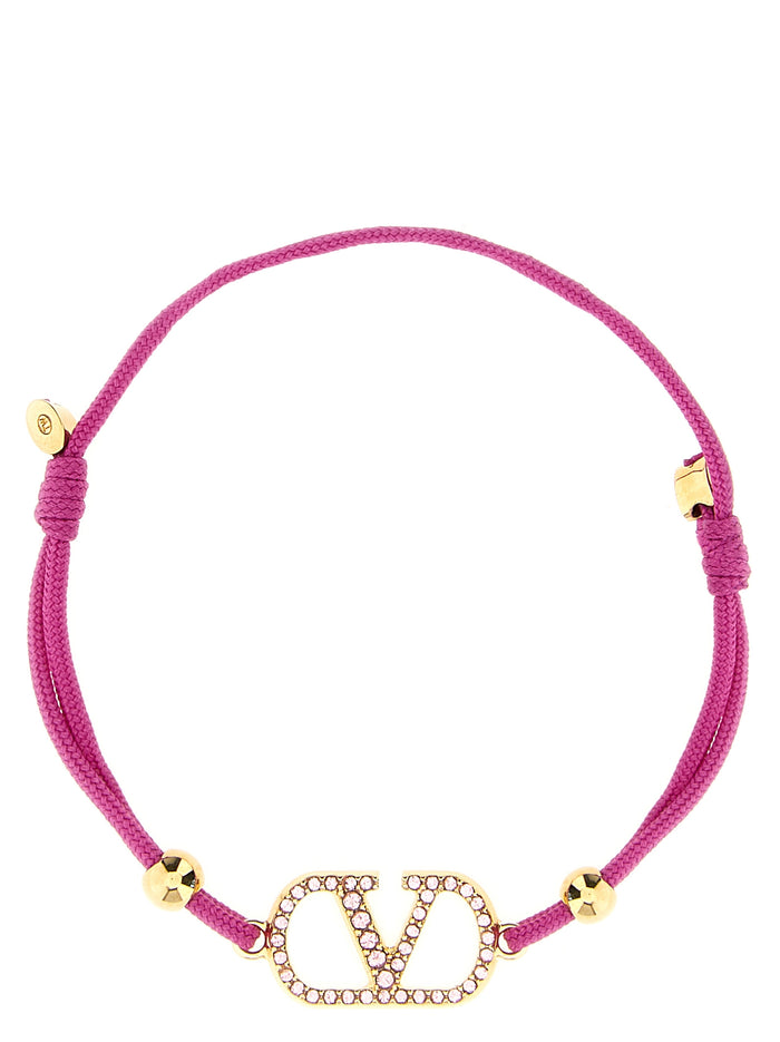 Valentino Garavani 100% polyester cord with gold-plated metal accents bracelet in pink