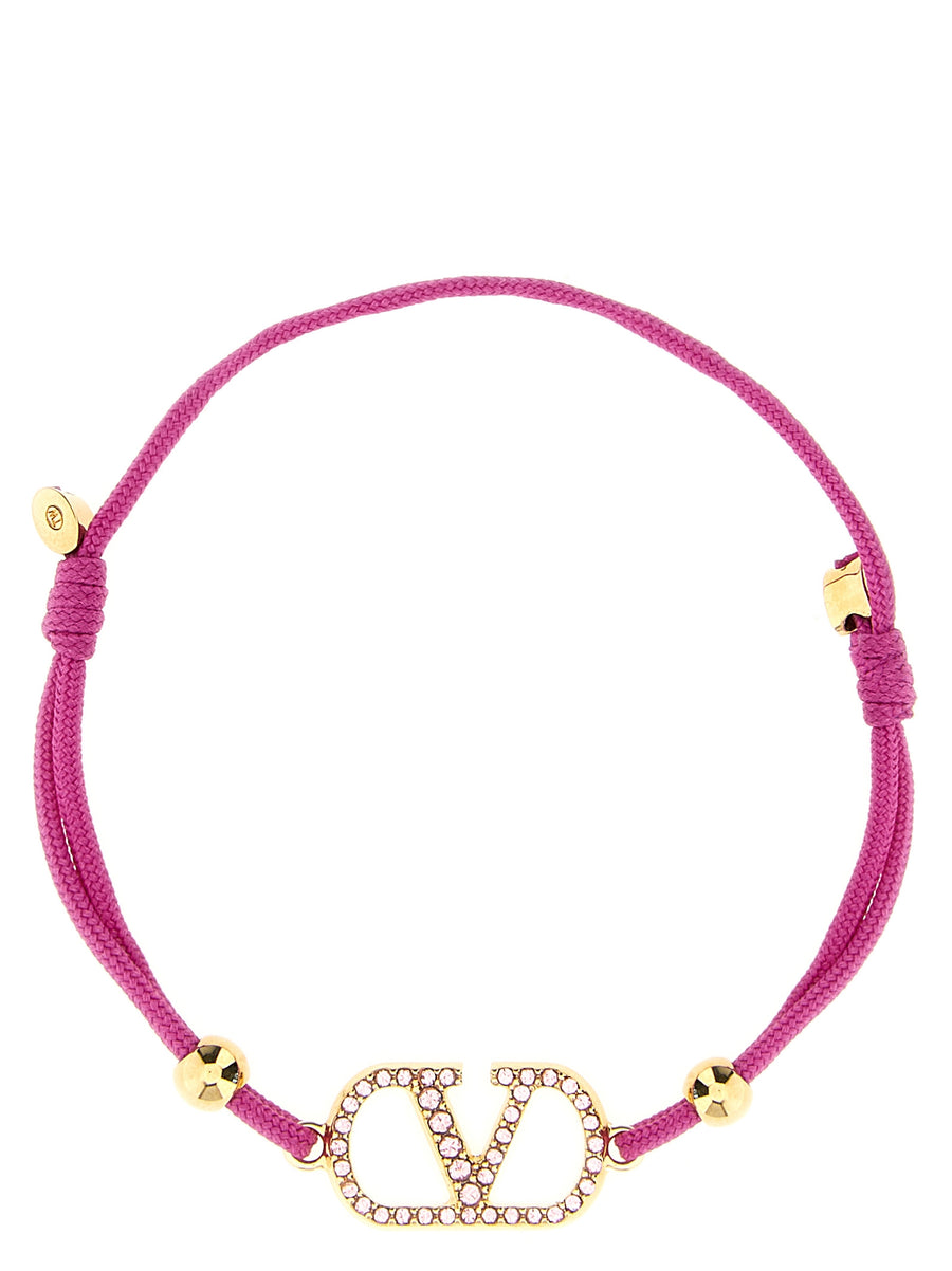 Valentino Garavani 100% polyester cord with gold-plated metal accents bracelet in pink
