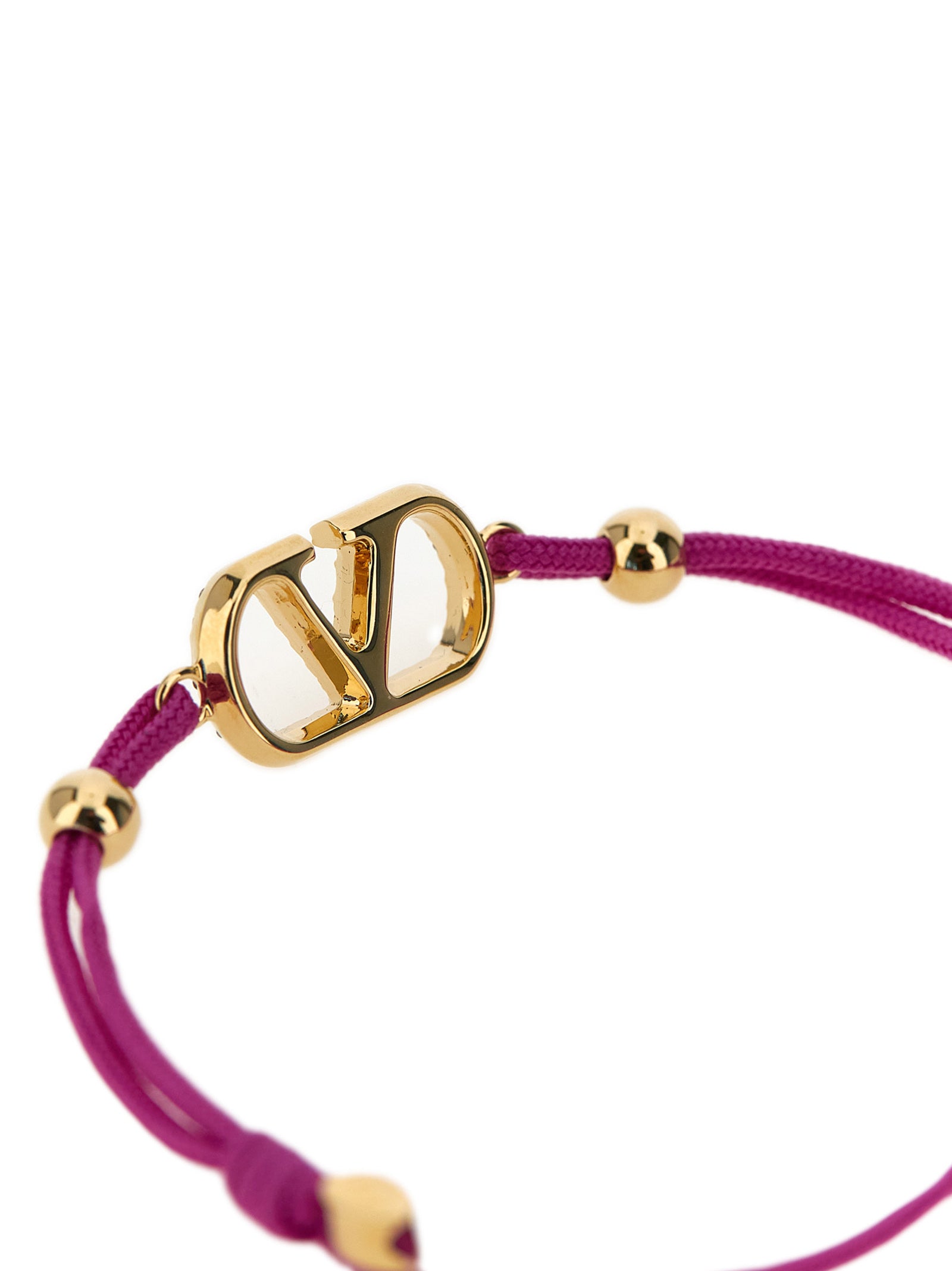 Valentino Garavani 100% polyester cord with gold-plated metal accents bracelet in pink — view 2