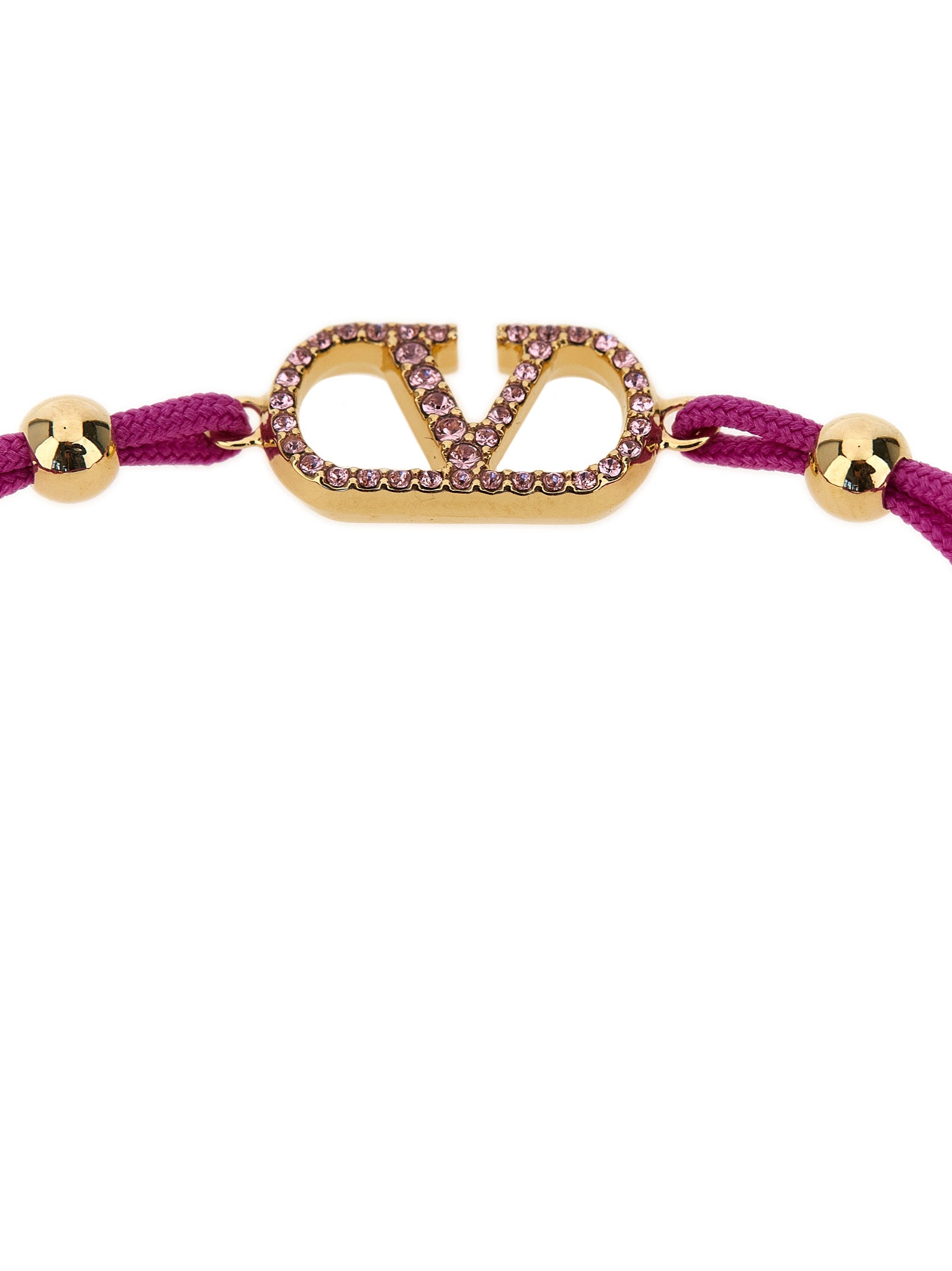 Valentino Garavani 100% polyester cord with gold-plated metal accents bracelet in pink — view 3