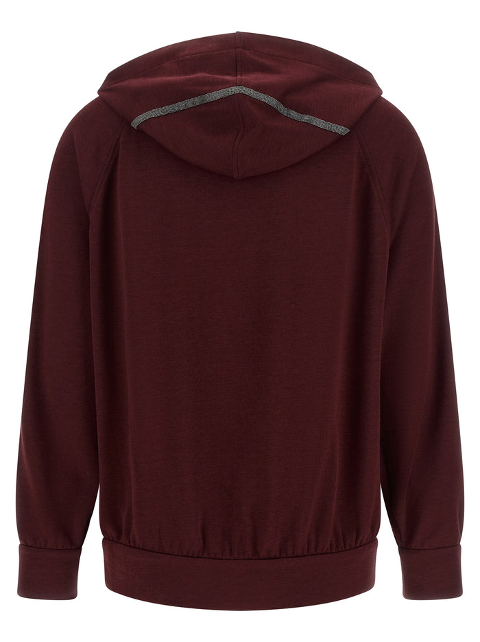 Brunello Cucinelli 67% cotton hoodie in bordeaux — view 2