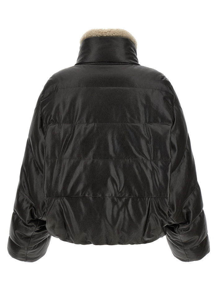Brunello Cucinelli 100% lamb leather with nylon lining and goose down padding down jacket in brown — view 2