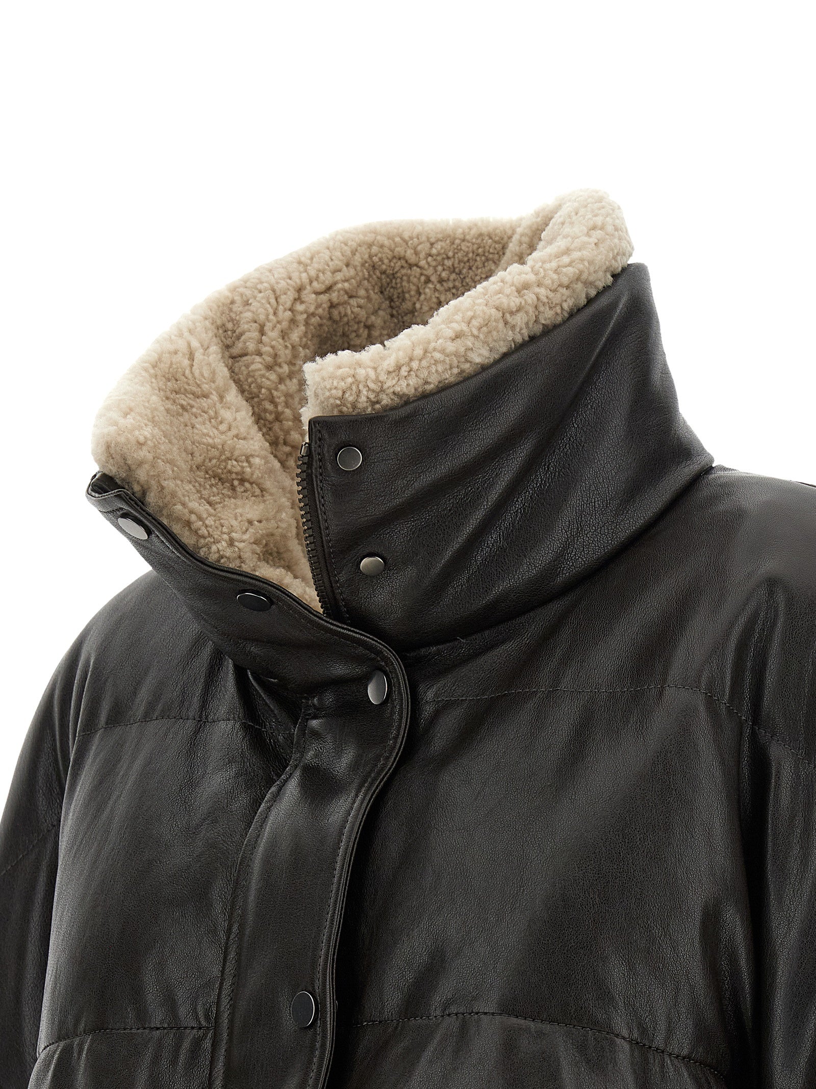 Brunello Cucinelli 100% lamb leather with nylon lining and goose down padding down jacket in brown — view 4
