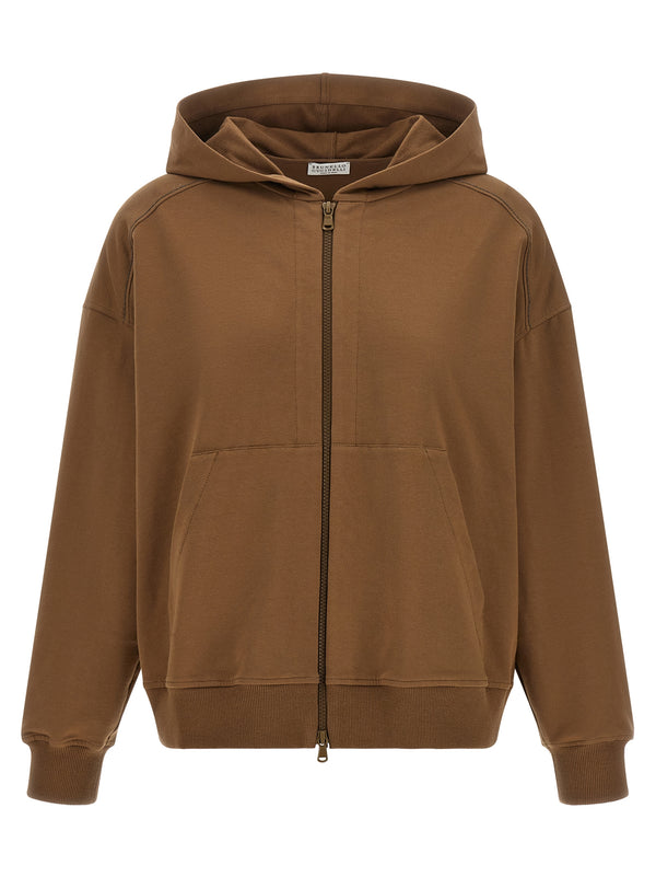 Brunello Cucinelli 98% cotton hoodie in brown