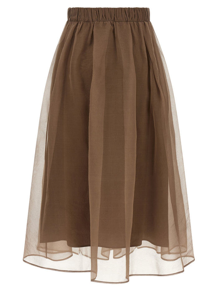 Brunello Cucinelli 100% silk; lining: crepe and silk blend skirt in brown — view 2