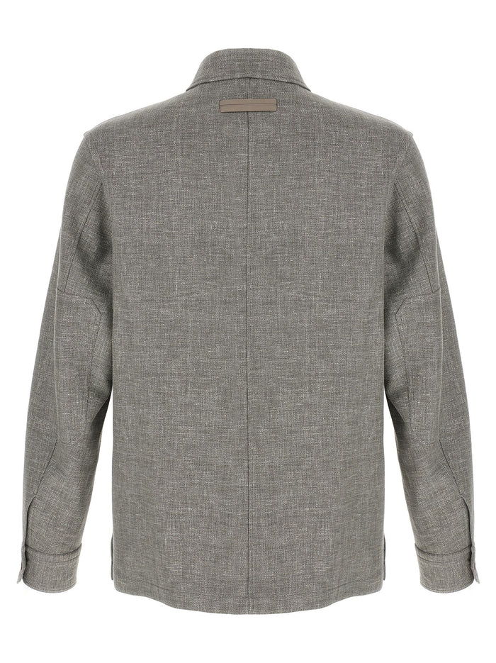 Zegna 46% Linen overshirt in gray — view 2