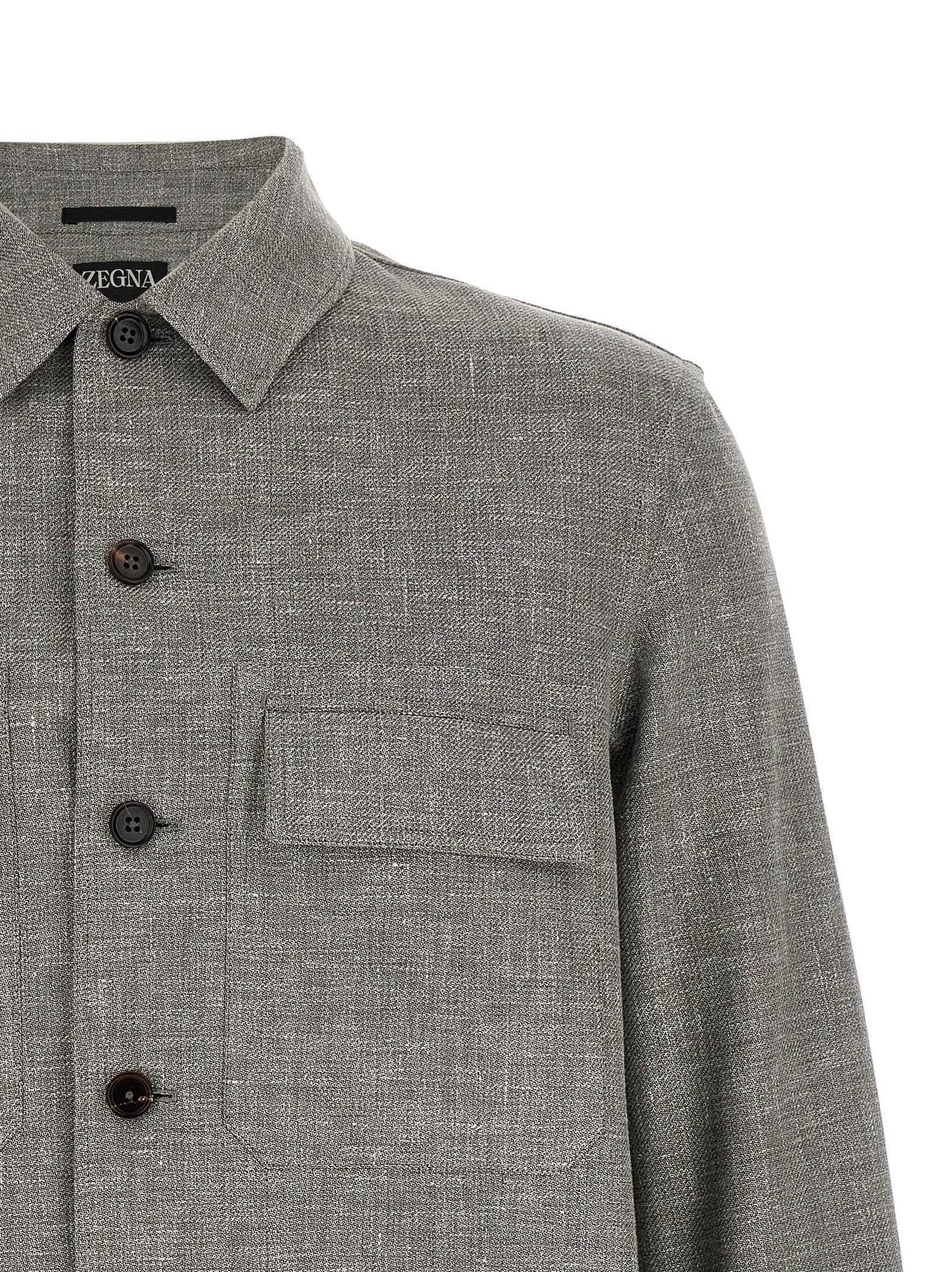 Zegna 46% Linen overshirt in gray — view 3